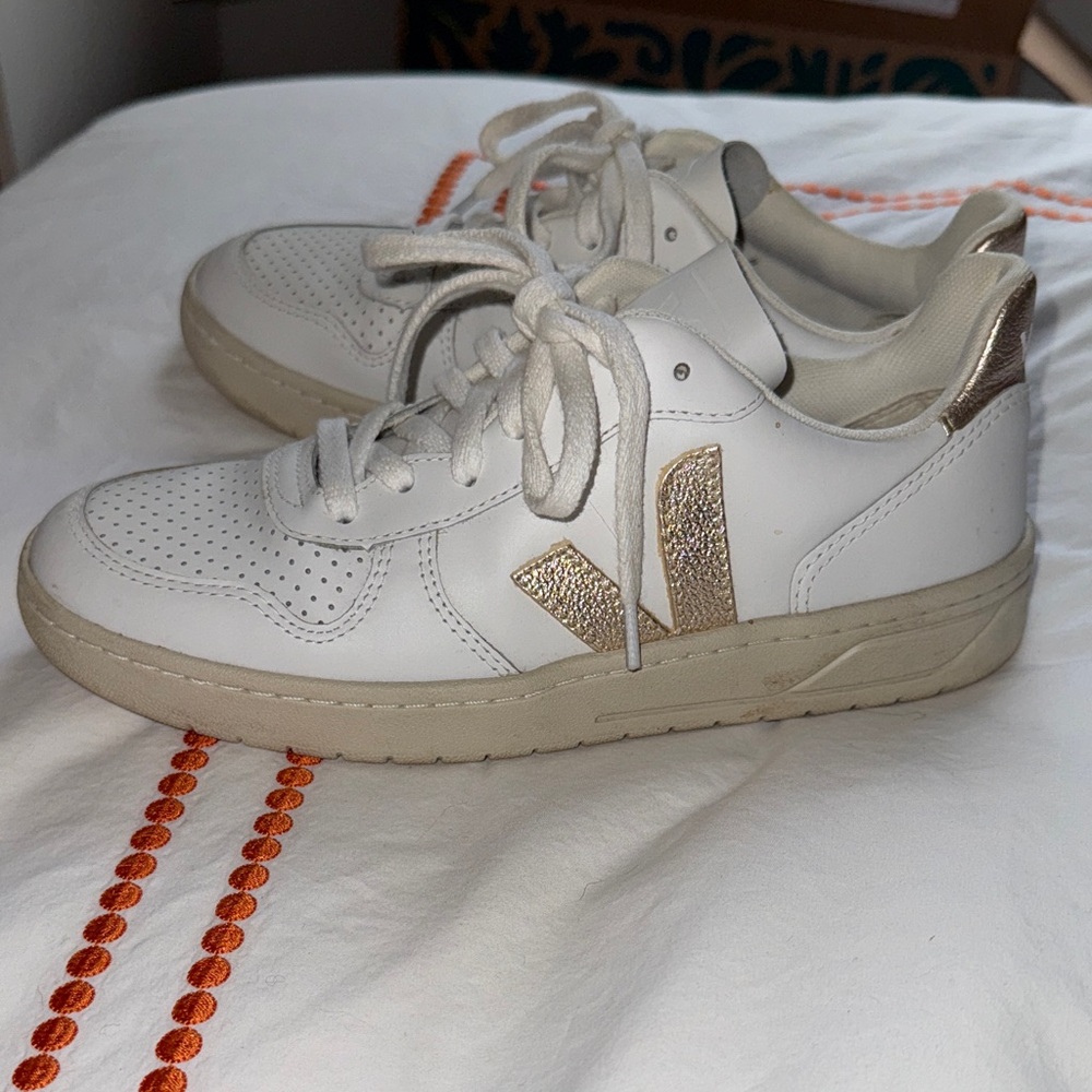 Veja White and Gold Women's Sneakers